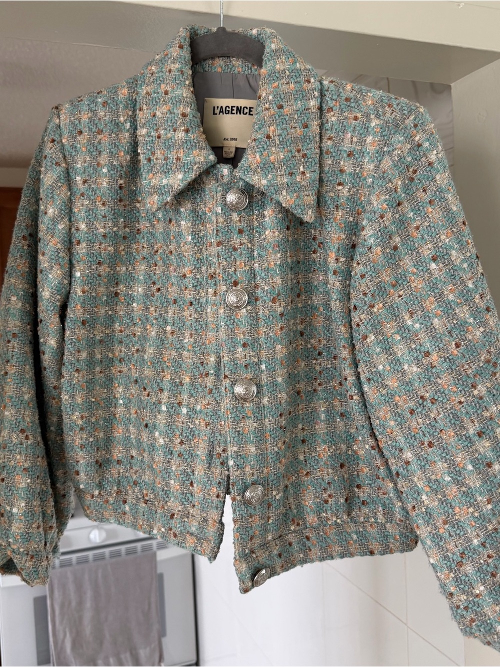L'AGENCE “Bridges” Tweed Button-Front Jacket